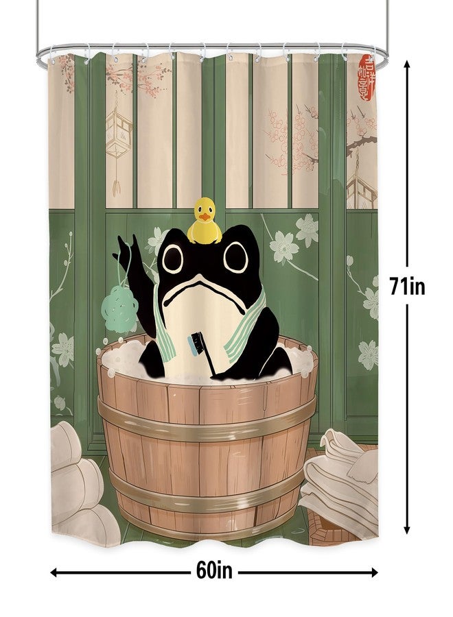 LGhtyro Funny Frog Shower Curtain Bathroom Set 60Wx71H Inches Traditional Japanese Cute Animal Cherry Blossom Kwaii Rustic Green Board Bath Accessories Rustic Retro Art Home Decor Fabric 12 Pack Hooks - Image 5