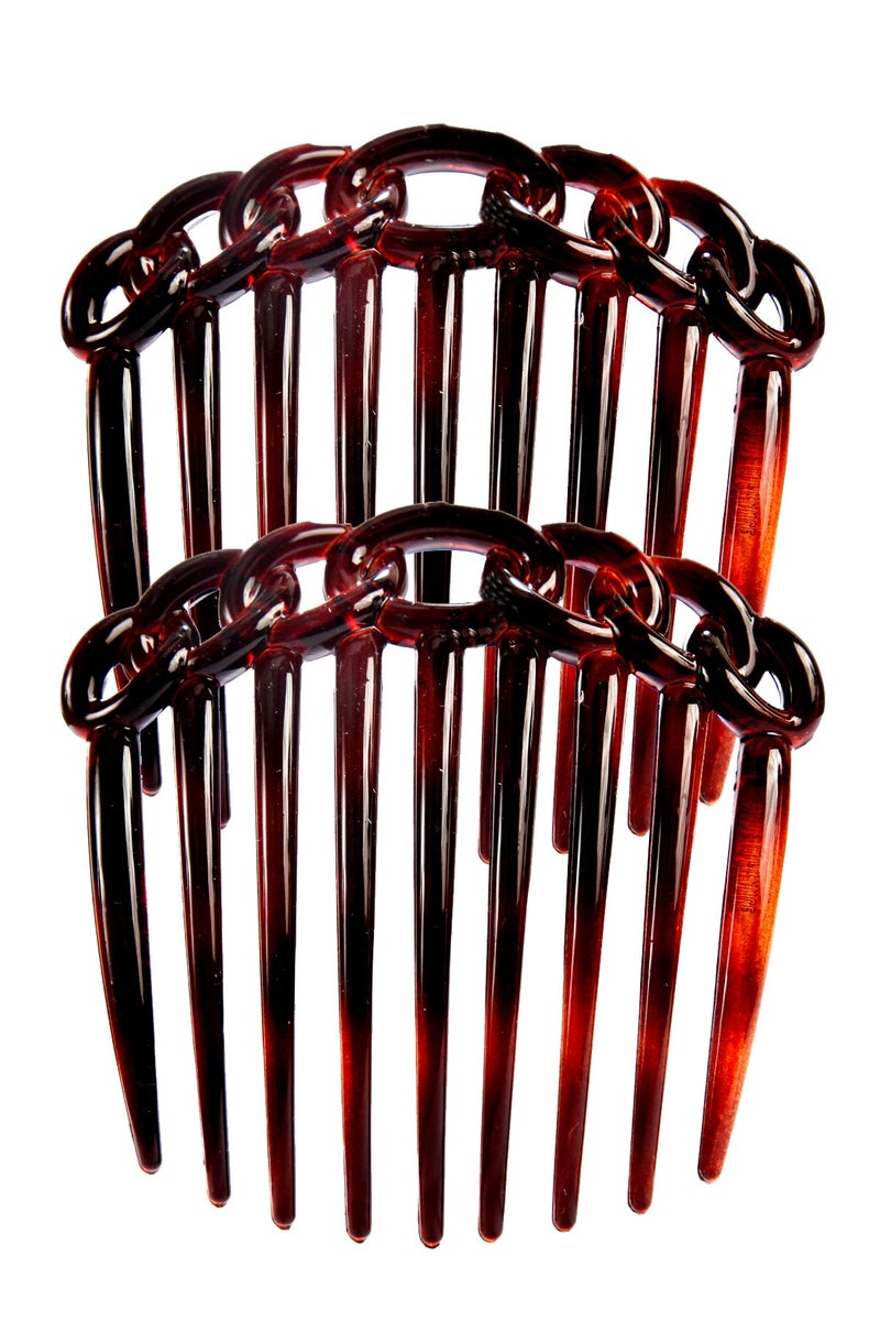 Caravan French 9 Tooth Rope Design Back Comb Tortoise Shell Pair