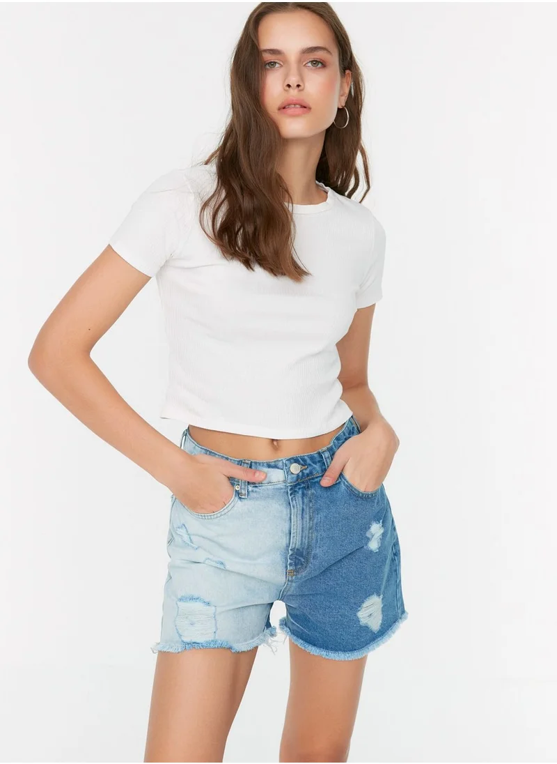 trendyol Colorblock Ripped Denim Shorts