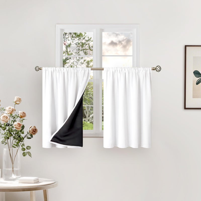 BGment الستائر القصيرة القصيرة للاضطراب في النافذة الصغيرة 30 بوصة طويلة أبيض معزول الستائر المطبخ الغرفة الستائر قضيب مقاومة للصوت لالتقاط الحمام غرفة نوم 2 لوحات 42 عريض - Image 1