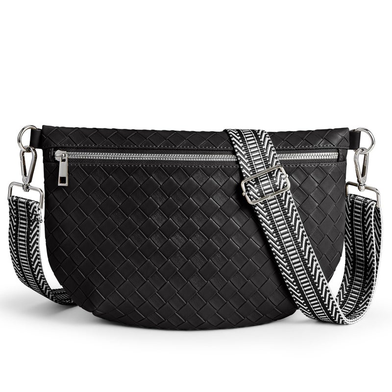 KALIDI FANCY FOREST KALIDI Woven Crossbody Bags for Women Travel Vegan Leather Fanny Packs for Woman Cross Body Purse Fashion Belt Bum Bag with Wide Strap - Image 1