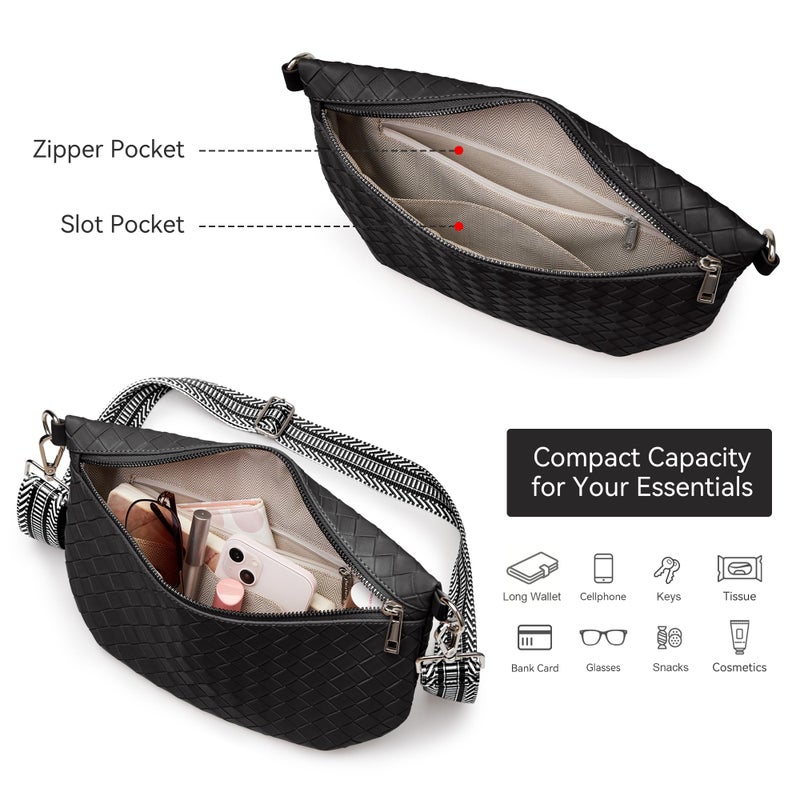 KALIDI FANCY FOREST KALIDI Woven Crossbody Bags for Women Travel Vegan Leather Fanny Packs for Woman Cross Body Purse Fashion Belt Bum Bag with Wide Strap - Image 4