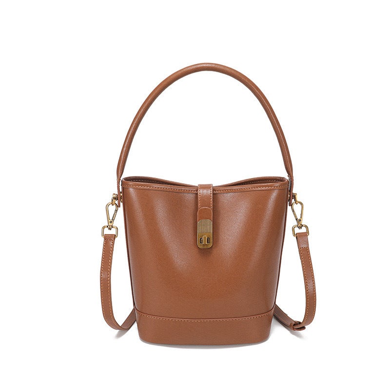Genuine Leather Women'S Bag Large Capacity Fashionable All-Match Bucket Bag Casual High-End Texture Shoulder Crossbody Bag - Image 1