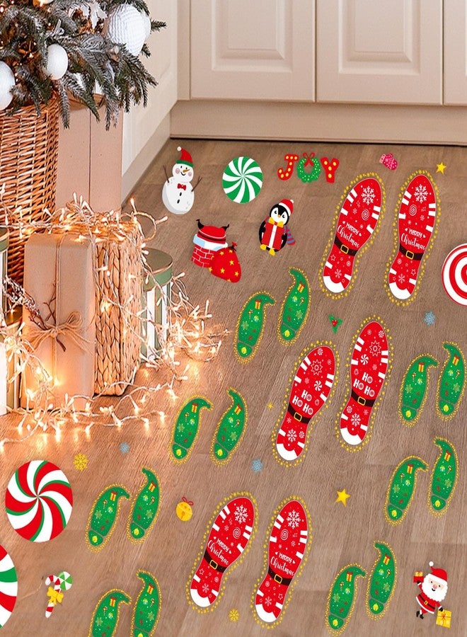 Omlisca Christmas Peppermint Floor Decals Footprints Stickers 132 Pieces Floor Wall Decal for Christmas Candy Land Party Decorations Xmas Candy Stickers for Classroom Living Room Home Office Decor - Image 1