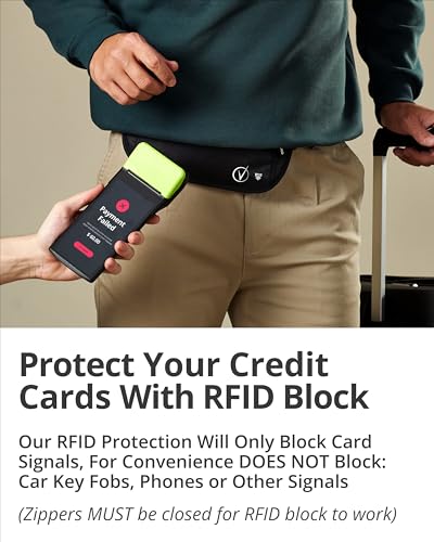 Vantamo حزام المال المخفي من فانتامو لزيادة الأمان، حقيبة خصر رفيعة محمية بتقنية RFID، حقيبة نقود ذات قسمين تناسب جواز السفر والهاتف مع غلاف لحماية الممتلكات الثمينة، حقيبة حزام للسفر، التنزه والمشي - Image 3