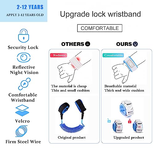 WSZCML Anti-Lost Wrist Link, Blue Reflective Anti-Lost Wrist Chain with Child Lock 6.56 feet. - Image 2
