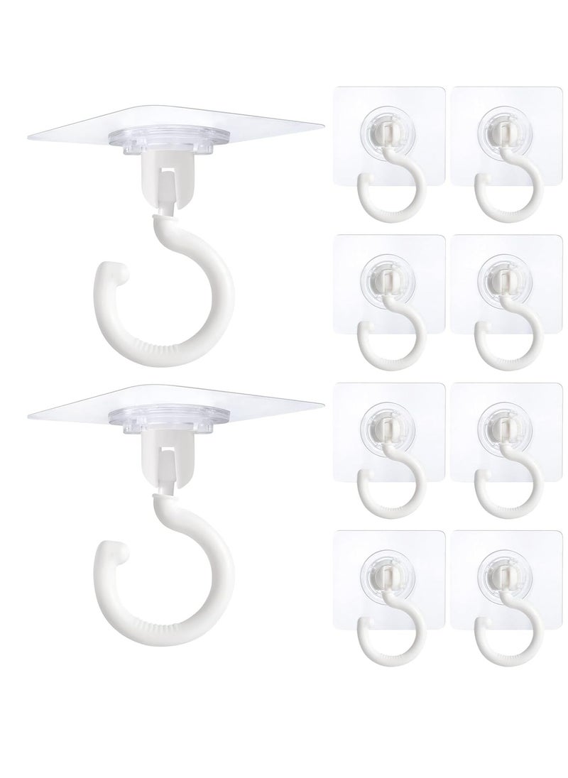 Oasisgalore - 10 Pieces Adhesive Ceiling Hooks, Sticky Hooks，Outdoor Clear Adhesive Hooks (White) - Image 1