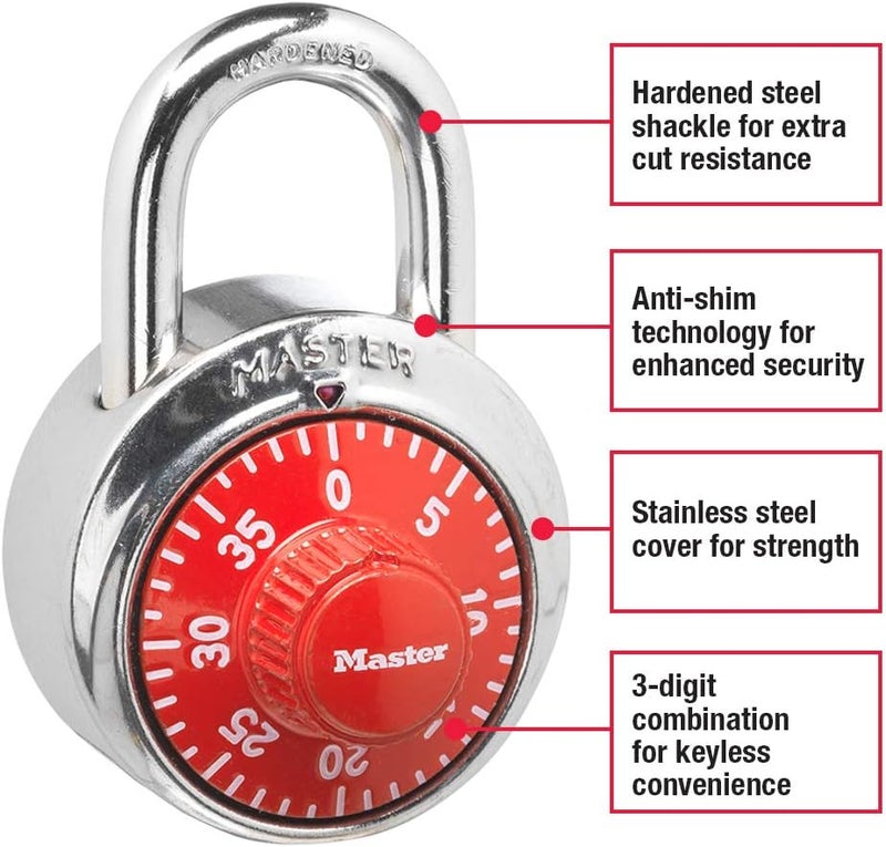 MasterLock 1504D Locker Lock Combination Padlock, 1 Pack, Red - Image 1