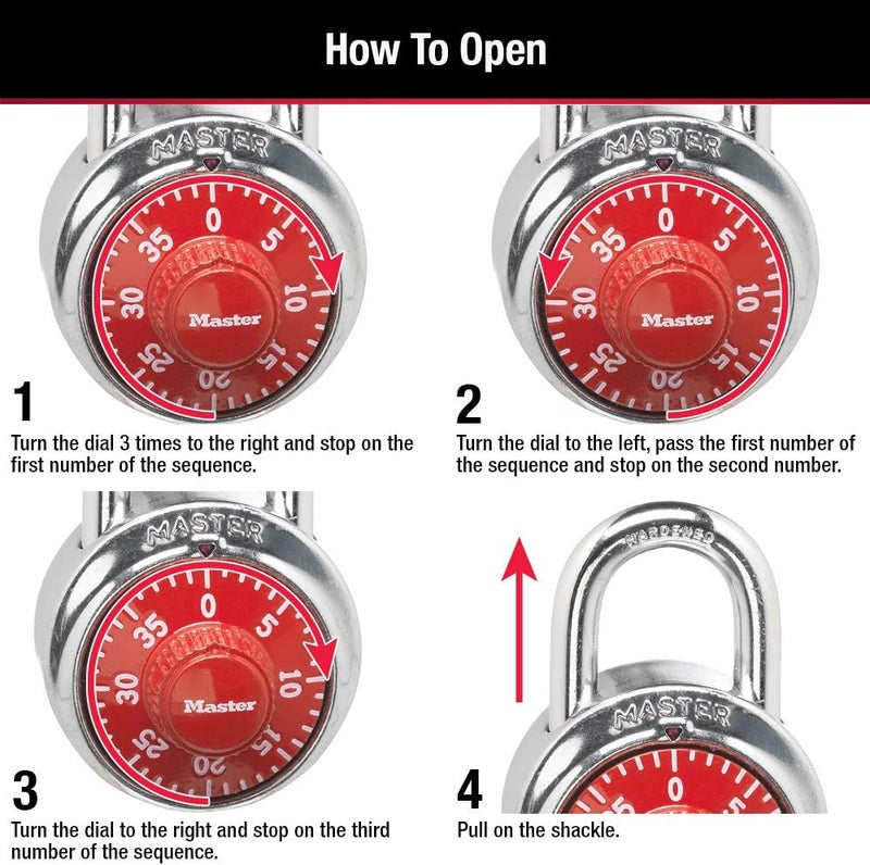 MasterLock 1504D Locker Lock Combination Padlock, 1 Pack, Red - Image 4