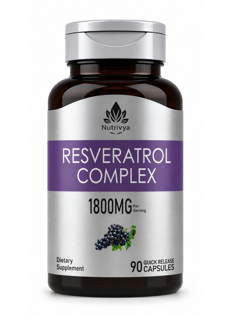 Nutrivya Resveratrol Complex 1800 mg | 90 Quick Release Capsules | Ultra Potent | Non-GMO, Gluten Free Dietary Supplement - Image 1