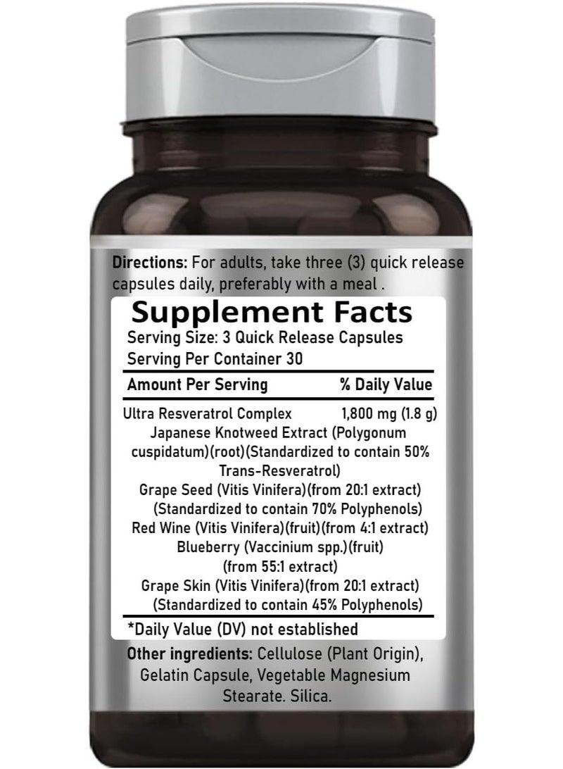 Nutrivya Resveratrol Complex 1800 mg | 90 Quick Release Capsules | Ultra Potent | Non-GMO, Gluten Free Dietary Supplement - Image 2