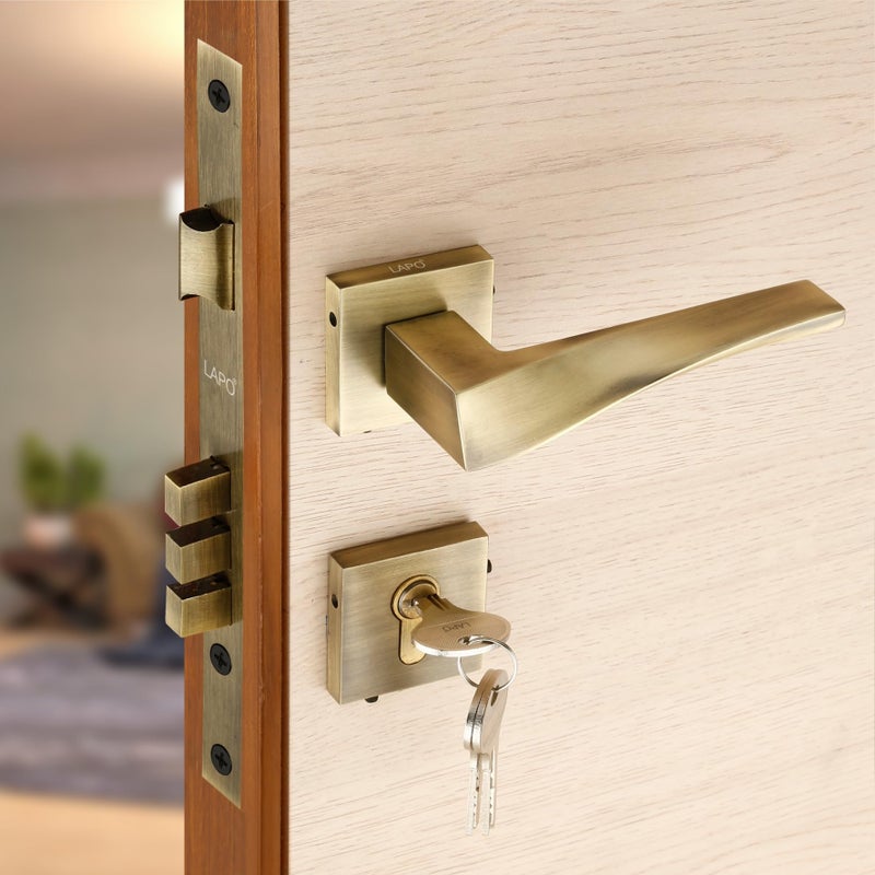 LAPO Heavy Duty Door Locks for Main Door, Door Locks for Bedroom, Mortise Lock for Door, Door Lock Handlesets with 3 Brass Key for Home,Office,Hotel | Antique Finish | 3 Years Warranty Ro-183 - Image 4