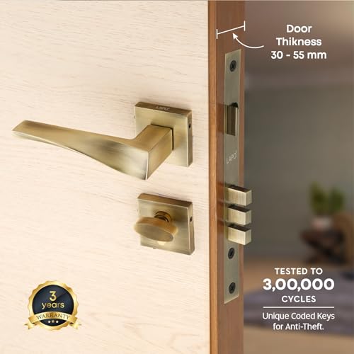 LAPO Heavy Duty Door Locks for Main Door, Door Locks for Bedroom, Mortise Lock for Door, Door Lock Handlesets with 3 Brass Key for Home,Office,Hotel | Antique Finish | 3 Years Warranty Ro-183 - Image 2
