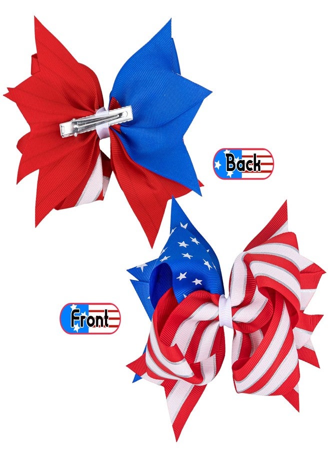 Whaline Jumbo 4th of July Bow Hair Clips 5.9inch American Flag Barrette Hair Bow Patriotic Stars and Stripes Hairgrips Baby Girls Women Hair Accessories for Independence Day Memorial Day, 2Pcs - Image 3