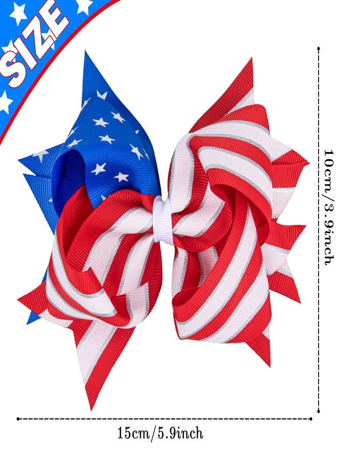 Whaline Jumbo 4th of July Bow Hair Clips 5.9inch American Flag Barrette Hair Bow Patriotic Stars and Stripes Hairgrips Baby Girls Women Hair Accessories for Independence Day Memorial Day, 2Pcs - Image 2