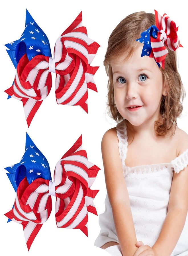 Whaline Jumbo 4th of July Bow Hair Clips 5.9inch American Flag Barrette Hair Bow Patriotic Stars and Stripes Hairgrips Baby Girls Women Hair Accessories for Independence Day Memorial Day, 2Pcs - Image 1