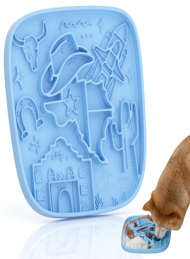 Puzzle Feeder Snuffle Mat and Lick Mat for Dogs,Texas Textured Slow Feeder, 0.75 Inch Thin Silicone Mat Holds 3 Cups, Dishwasher and Microwave Safe, Blue - Image 1