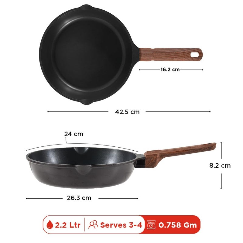 Vinod Di Casa Non Stick Frypan 26 cm | 3 Layer Non Stick Aluminium Cookware | 4.8 mm Thick Base for Even Heat | Easy Grip Handle | Gas & Induction Friendly Fry Pan - Image 2