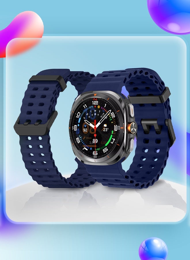 CATANES Strap Silicone Replacement for Samsung Galaxy Watch 8 Ultra Band 47mm, Rugged Soft Ocean Silicone Sport Accessory Fit for Samsung Galaxy Watch Ultra Band Dual Row Hole - Blue - Image 5