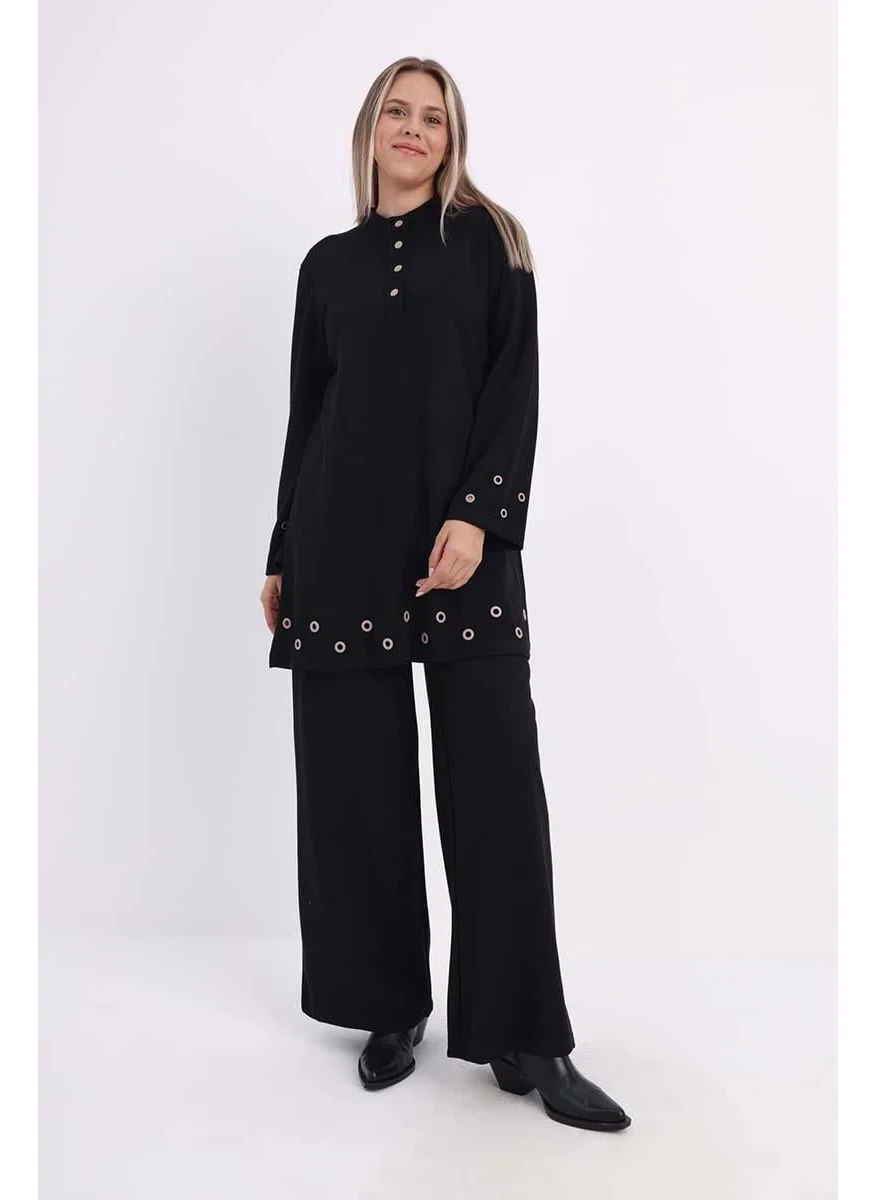 Allday Black-Eyelet Trouser Suit