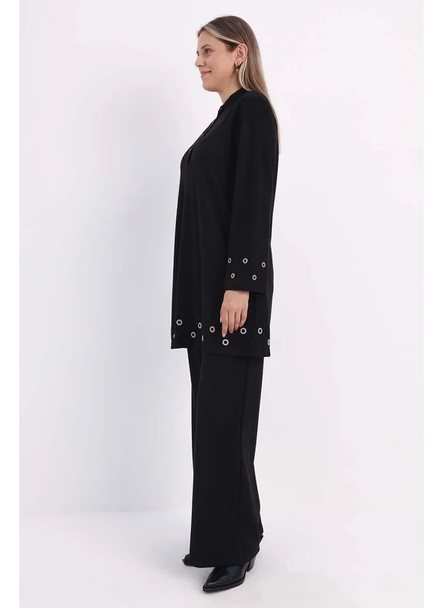 Allday Black-Eyelet Trouser Suit