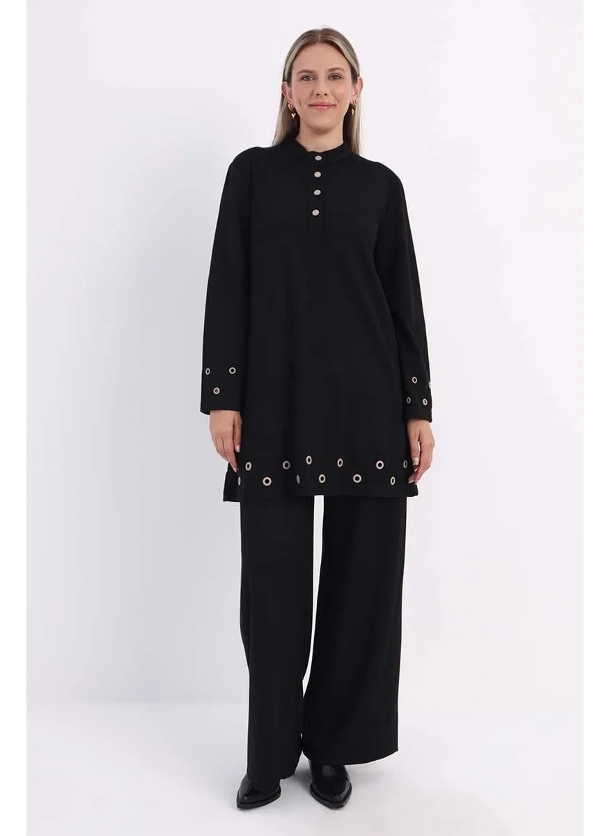 Allday Black-Eyelet Trouser Suit