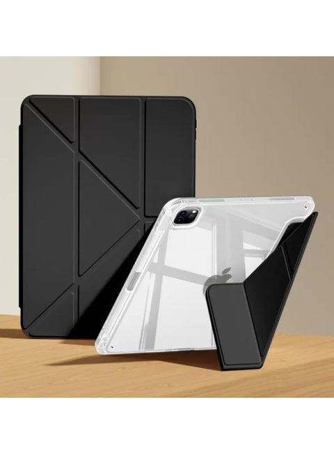 حافظة خلفية شفافة لجهاز iPad Pro 13 (2024، M4، الجيل السابع) اللوحي، حامل قلاب مغناطيسي ذكي، غطاء خلفي ناعم من مادة TPU مع حامل قلم رصاص وإيقاظ تلقائي لجهاز iPad Pro 13 بوصة (أسود)