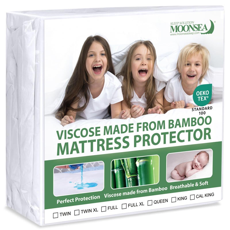 Moonsea Waterproof Mattress Protector Twin Size, Skin Friendly and Breathable Twin Mattress Cover for Kids, Viscose Made from Bamboo Jersey Mattress Pad with 14" Deep Pocket - Image 1