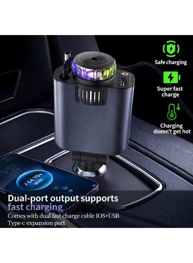 شاحن سيارة ستارلايت 5 في 1 مع معطر هواء، شحن سريع Type-C PD بقدرة 30 واط، مخارج USB-C وUSB-A، إضاءة محيطية داخل السيارة - Image 4