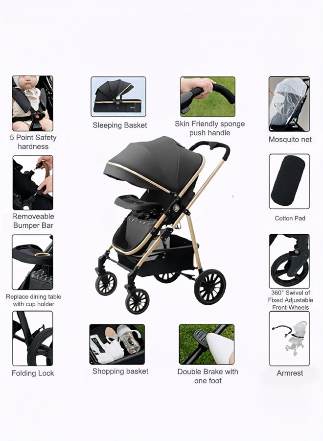 Jourvent Reversible High Landscape Lightweight Baby Stroller with Free Meal Tray and Cup Holder, Quick Folding, Suitable for 0–6 Years, Anti-Slip & Puncture-Proof EVA Tires, 60kg Load Capacity, Grey Travel Stroller - Image 3