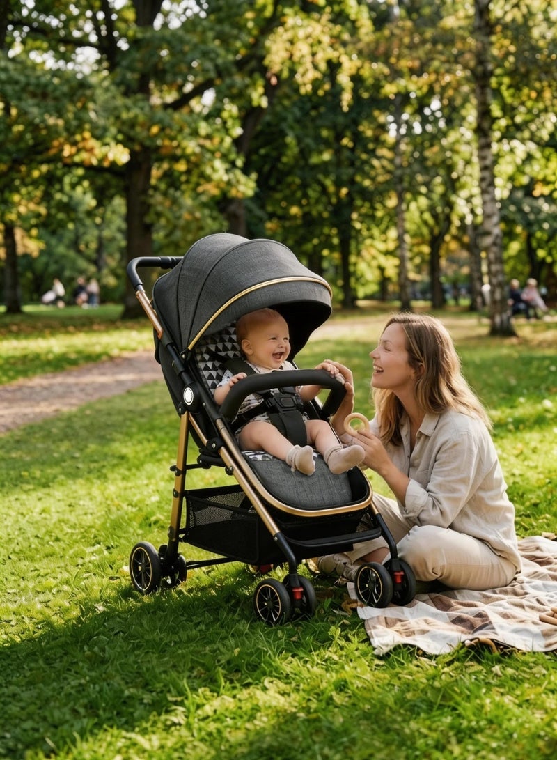 Jourvent Reversible High Landscape Lightweight Baby Stroller with Free Meal Tray and Cup Holder, Quick Folding, Suitable for 0–6 Years, Anti-Slip & Puncture-Proof EVA Tires, 60kg Load Capacity, Grey Travel Stroller - Image 2