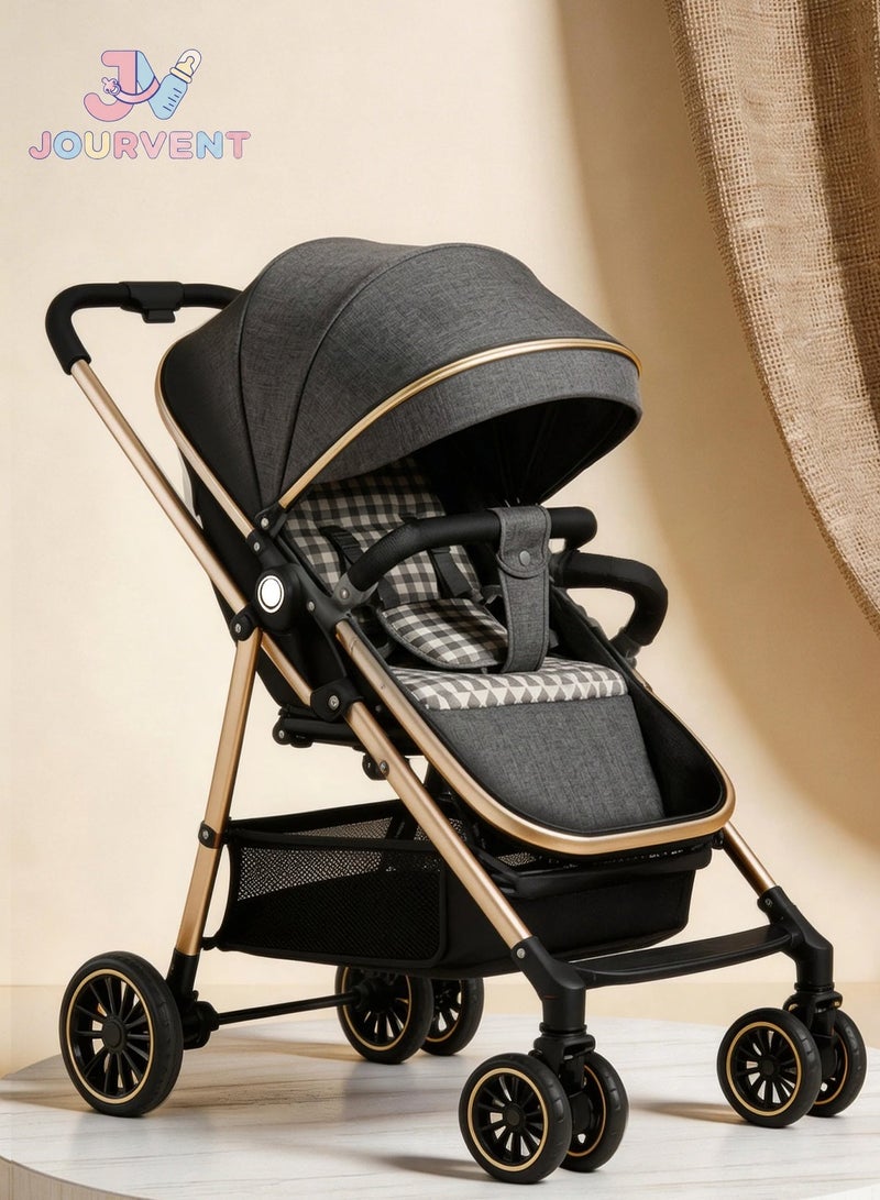 Jourvent Reversible High Landscape Lightweight Baby Stroller with Free Meal Tray and Cup Holder, Quick Folding, Suitable for 0–6 Years, Anti-Slip & Puncture-Proof EVA Tires, 60kg Load Capacity, Grey Travel Stroller - Image 1