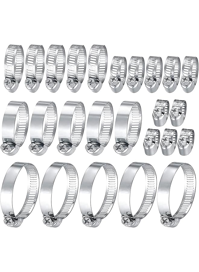promass Adjustable Stainless Steel Hose Clips 6-51mm Range 25pcs Assorted Hose Pipe Clips Tube Clamp Kit for Securing Hose Connections - Image 1