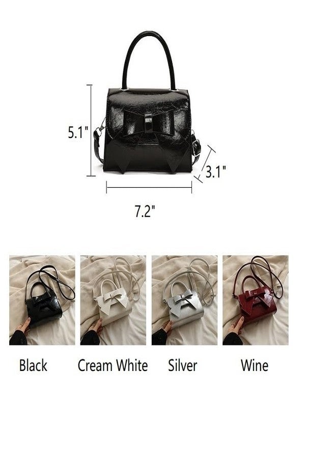 MIFORINES Mini Top Handle PU Flap Bag for Women - Elegant Bow Decor, Lightweight & Stylish Handbag (Black) - Image 3