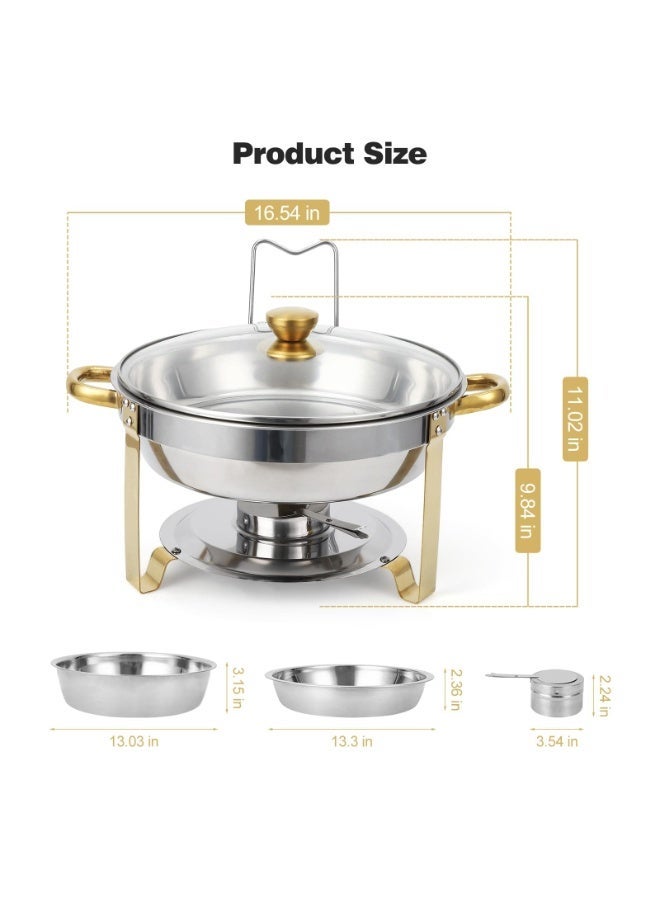 أنمي طقم أدوات بوفيه قطعتين سعة ٤.٥ لتر، مجموعة تدفئة طعام ستانلس ستيل كاملة | يشمل: غطاء، صينية ماء، رف وقود | مثالي للحفلات والمناسبات والخدمات الغذائية - Image 5