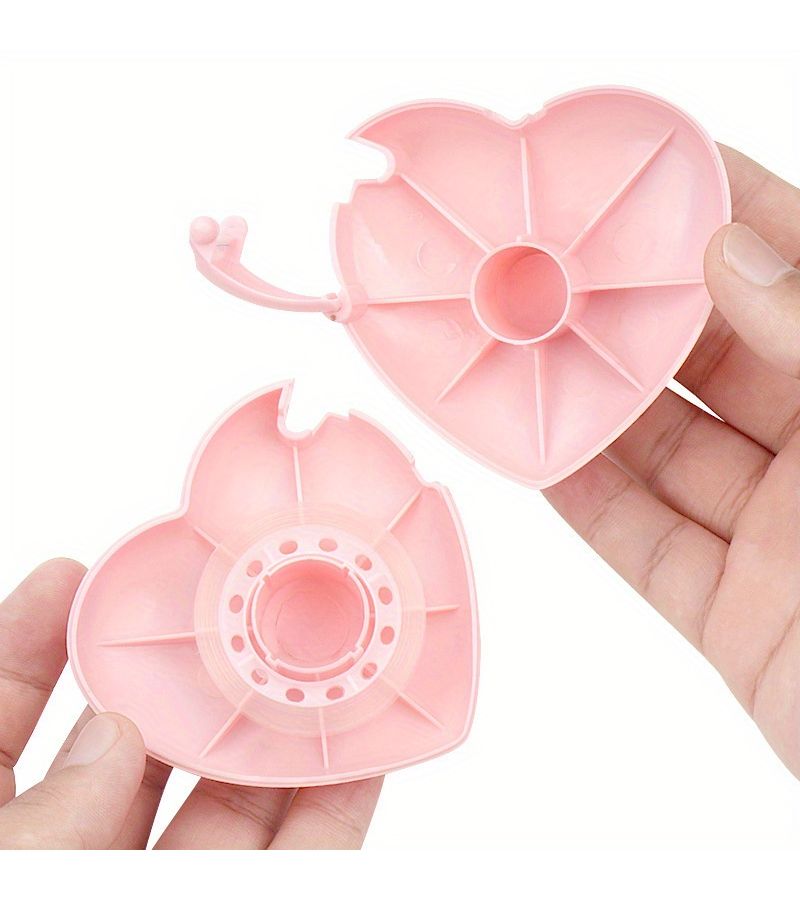 Pink Heart Shape Tape Dispenser Portable Invisible Cutter Durable PP With Mini Refills - Image 3