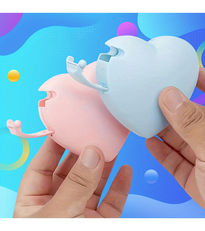 Pink Heart Shape Tape Dispenser Portable Invisible Cutter Durable PP With Mini Refills - Image 1