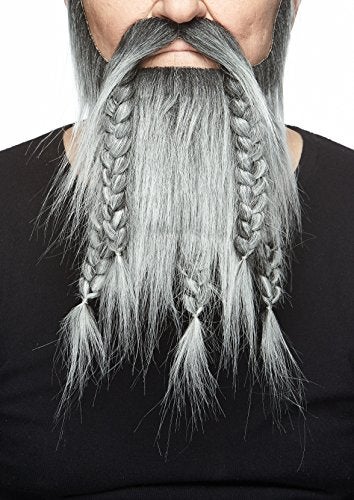 Mustaches Self Adhesive Novelty Viking Dwarf Fake Beard False Facial Hair Costume Accessory for Adults Salt and Pepper Color - Image 1