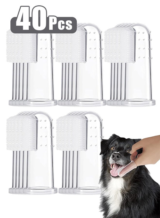 40 pcs Dog Tooth Brushing Kit Finger Toothbrush for Dogs Cat Puppy Toothbrushs with Silicone Bristles and 16 Round Particles Thickened Silicone-Layer Transparent Dog Toothbrushs for All Pets - Image 1