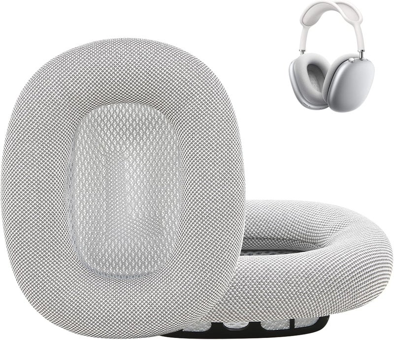 EARROCK Ear Cushions Replacement for AirPods Max Headphones,Mesh Fabric Covered Earpads with Memory Foam and Magnet (Silver) - Image 1