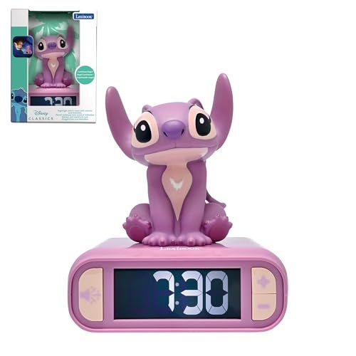 LEXiBOOK, Disney Stitch, Angel Night Light Alarm Clock, Sounds and Melodies, Backlit LCD Screen, Luminous, Snooze, Pink, RL800D1 - Image 1