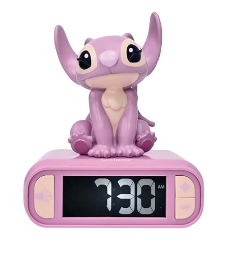 LEXiBOOK, Disney Stitch, Angel Night Light Alarm Clock, Sounds and Melodies, Backlit LCD Screen, Luminous, Snooze, Pink, RL800D1 - Image 2
