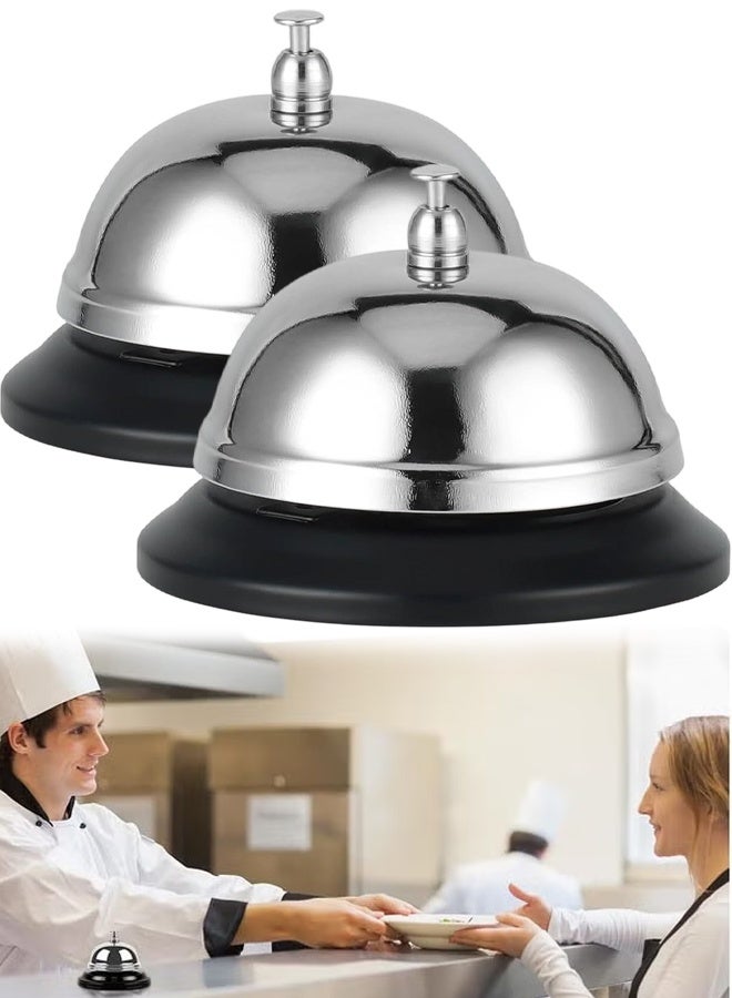 2 Packs 3.3 Inch Diameter with Metal Anti-Rust Construction, Desk Bell for Hotels, Schools, Restaurants, Reception Areas, Hospitals, Warehouses(Silver) - Image 1