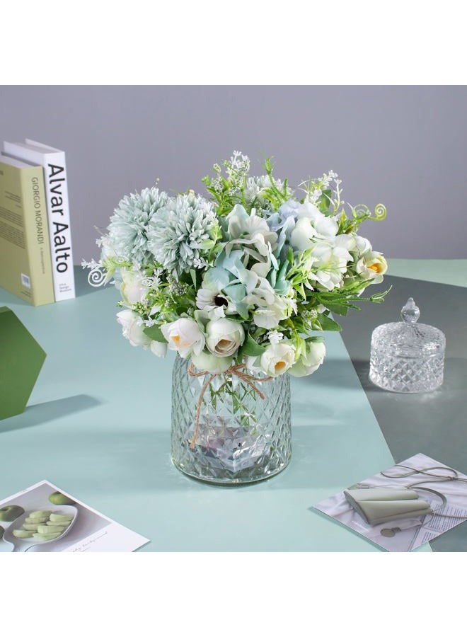 KELINGO Artificial LED Green Rose Flowers with Glass Vase, Remote Control Led Light, Flower Arrangement for Table Centerpiece, Home Office Wedding Decoration - Image 2