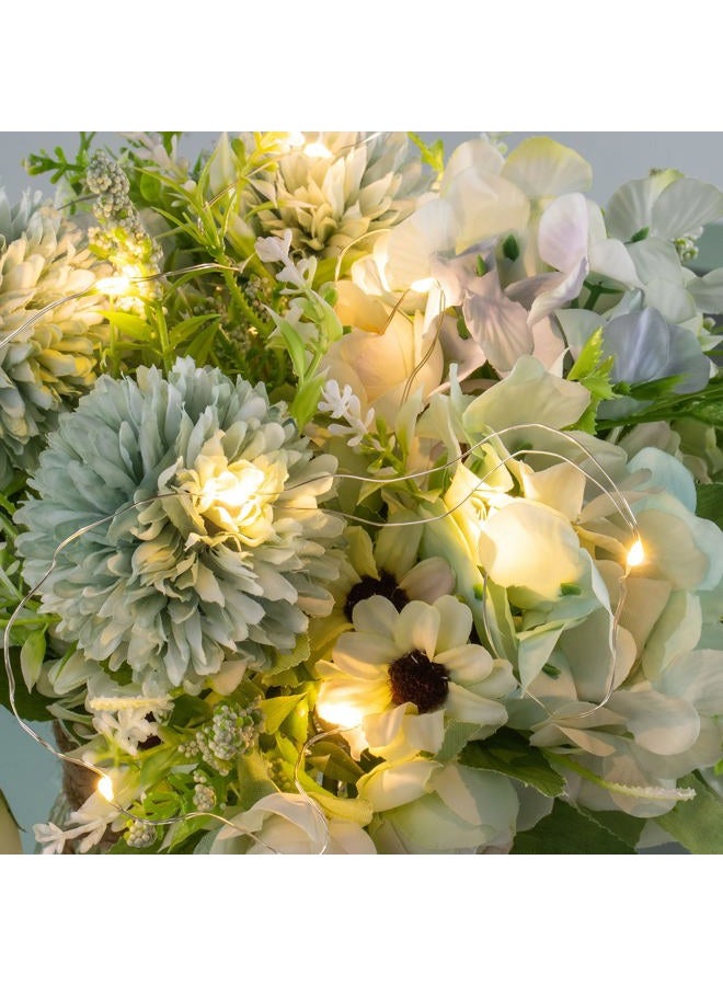 KELINGO Artificial LED Green Rose Flowers with Glass Vase, Remote Control Led Light, Flower Arrangement for Table Centerpiece, Home Office Wedding Decoration - Image 4