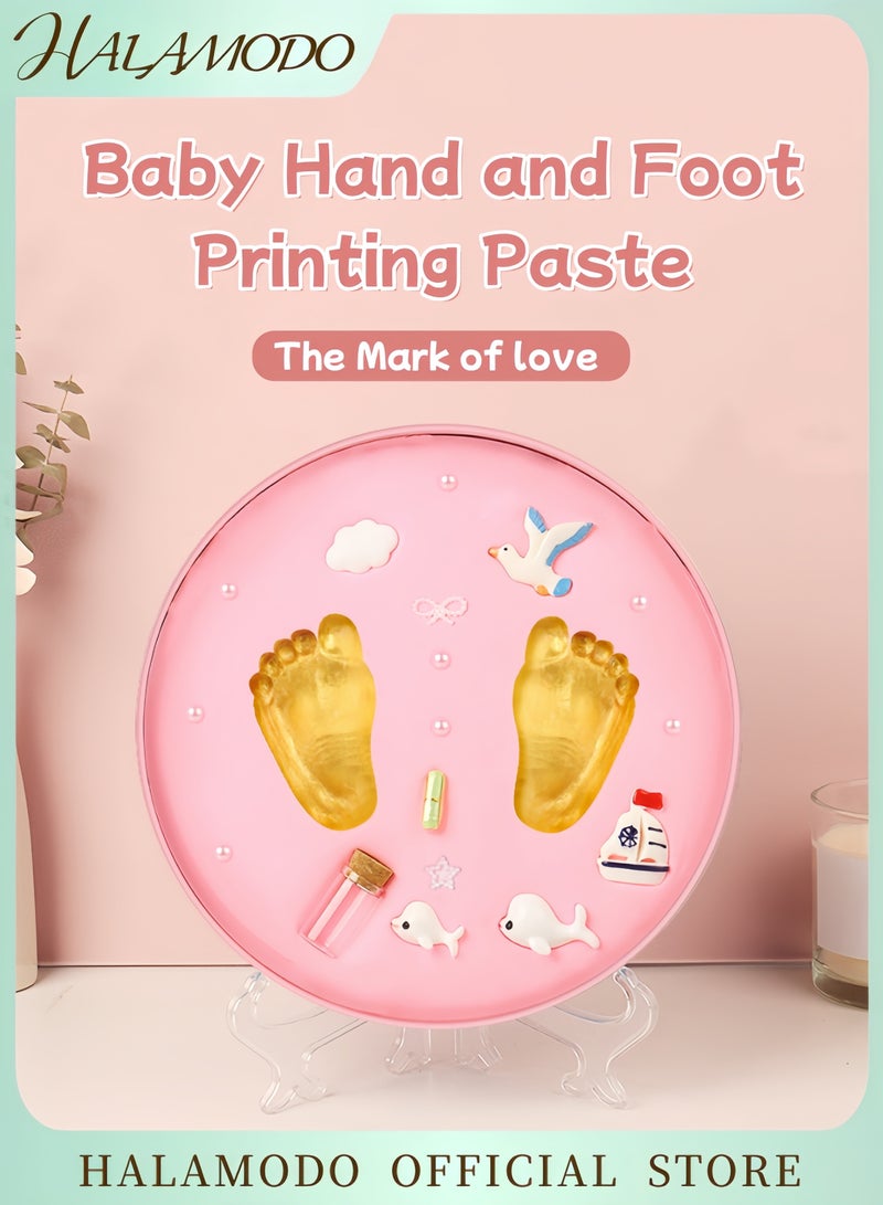 هالامودو طقم بصمة قدم للمواليد مع تجفيف سهل دون خبز للأطفال مجموعة تذكارية لسلامة وصحة يد وقدمي الطفل هدية تذكارية مثالية للمواليد - Image 1