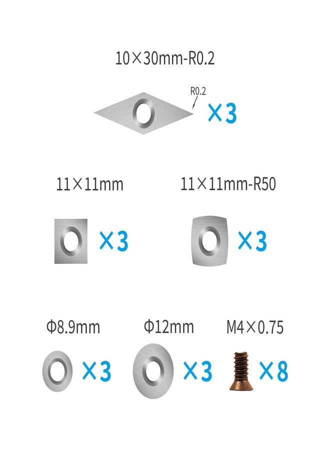 DEEFIINE 15Pcs Tungsten Carbide Cutters Inserts Set for Wood Lathe Turning Tools (11mm Square, 11mm Square with Radius R50,12mm and 8.9mm Round,30x10mm Diamond with Sharp Point With 8pcs Screws) - Image 5