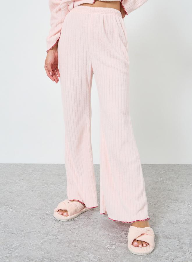 Styli Fleece Contrast Lettuce Hem Buttoned Shirt and Pyjama Set - Image 4