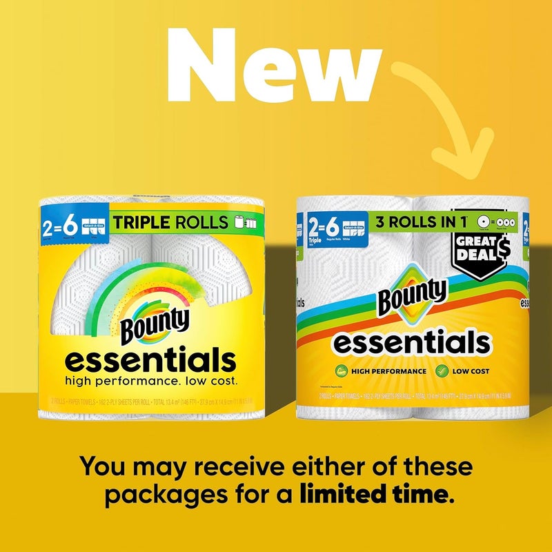Bounty مناديل ورقية Essentials Select-A-Size، بيضاء، 2 لفات ثلاثية = 6 لفات عادية (قد يختلف التعبئة)  - Image 2