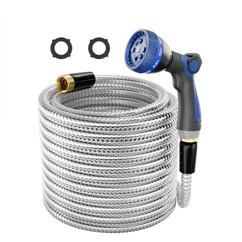 SPECILITE 1/2" 304 Stainless Steel Garden Hose, 50FT Water Pipe with Heavy Duty Metal Nozzle for Yard, Outdoor, Lawn - Flexible, Never Kink & Tangle, Puncture Resistant - Image 1